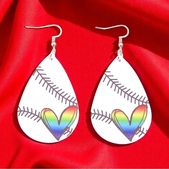 Swing into Style with Our Rainbow Heart Baseball Dangle Earrings! ⚾️ NWT Jewelry - Picture 4 of 15